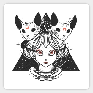 Geisha With Two Sphynx Cats And Snake Sticker